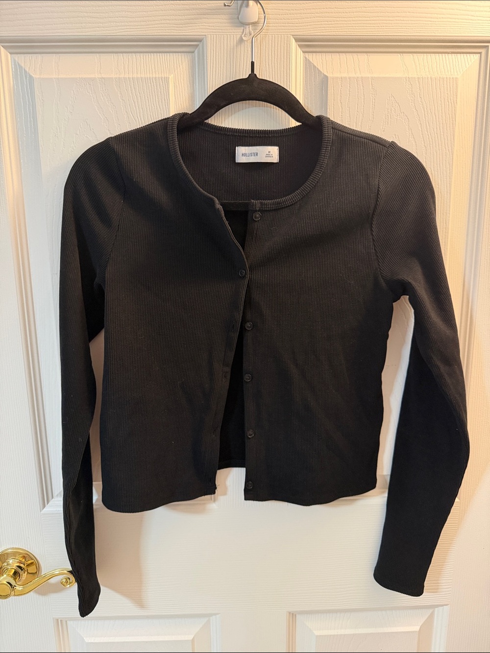 Hollister Black Ribbed Button-Up Crew Cardigan